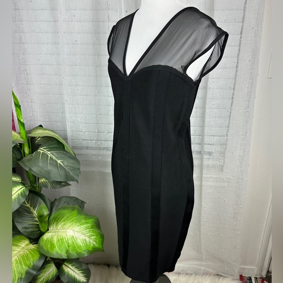 NWT Cache Mesh Sweetheart Neckline Little Black Bodycon Bandage Dress Illusion M - Picture 4 of 8